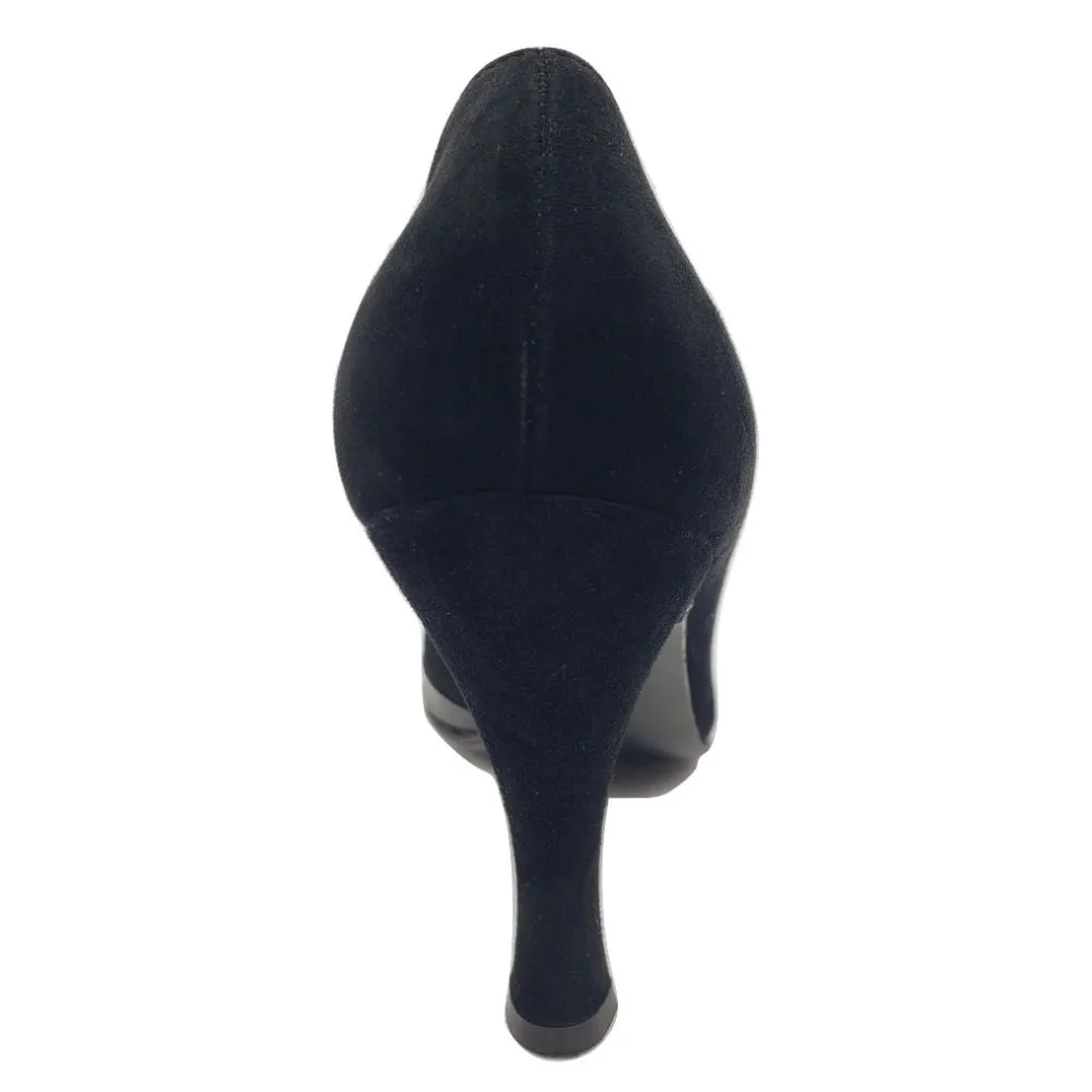 1728 Vernice Crepe Versani Black Suede and Leather Pumps