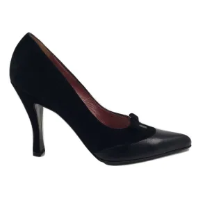 1728 Vernice Crepe Versani Black Suede and Leather Pumps