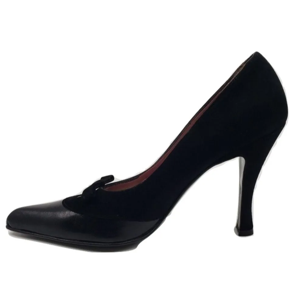 1728 Vernice Crepe Versani Black Suede and Leather Pumps