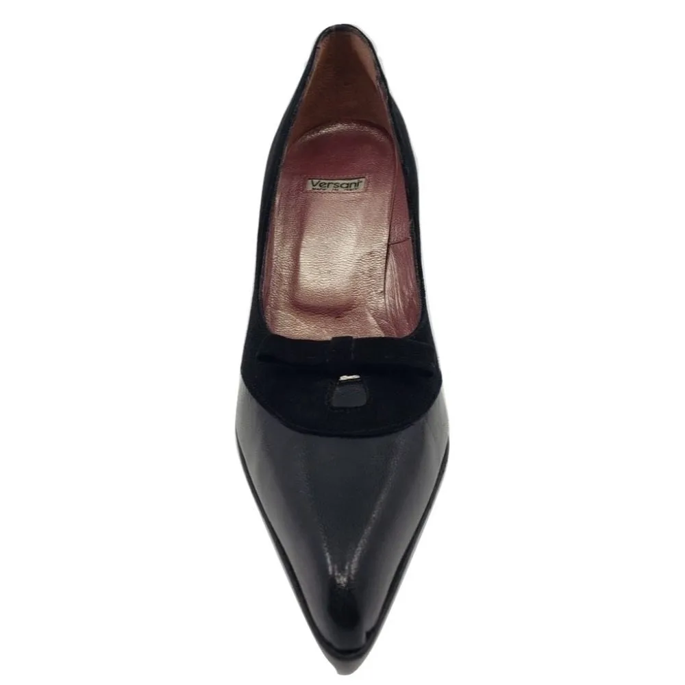 1728 Vernice Crepe Versani Black Suede and Leather Pumps