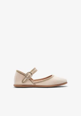 Beige Buckle Canvas Ballerinas