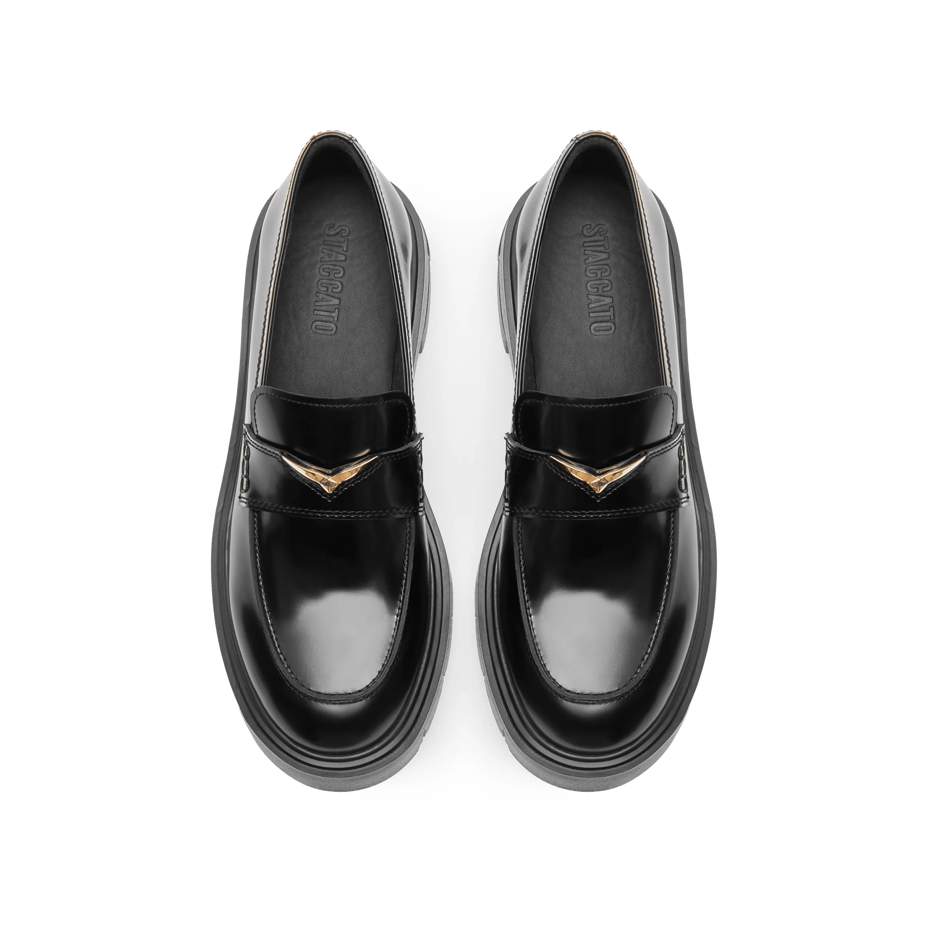 Black Signature Golden Seagull Leather Loafers