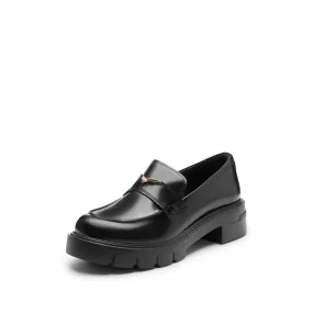 Black Signature Golden Seagull Leather Loafers
