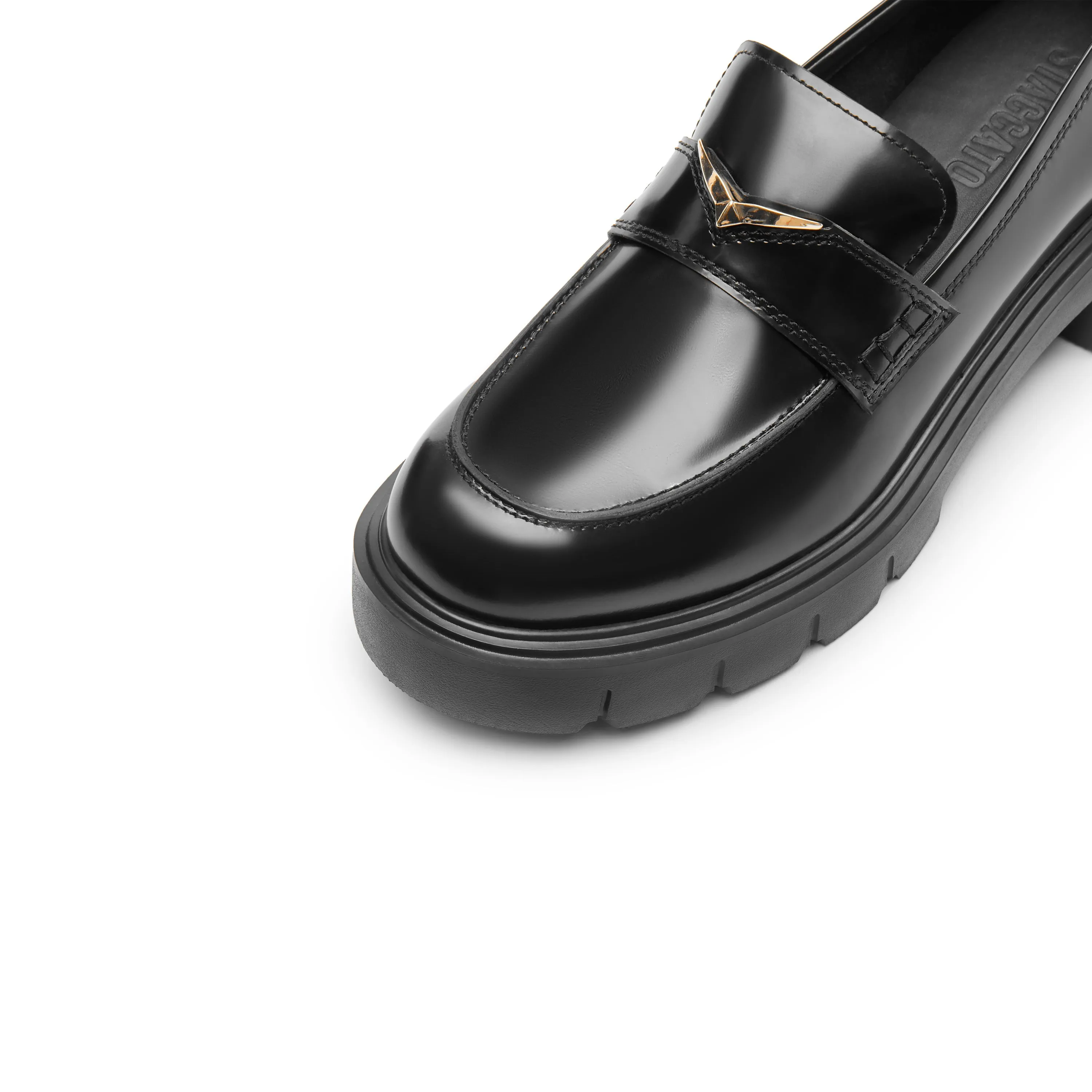 Black Signature Golden Seagull Leather Loafers
