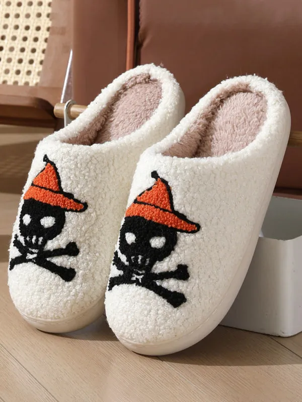 Blue Zone Planet |  Halloween Love Skeleton Hand Pattern Home Plush Warm Slippers