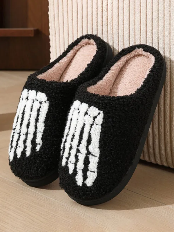 Blue Zone Planet |  Halloween Love Skeleton Hand Pattern Home Plush Warm Slippers