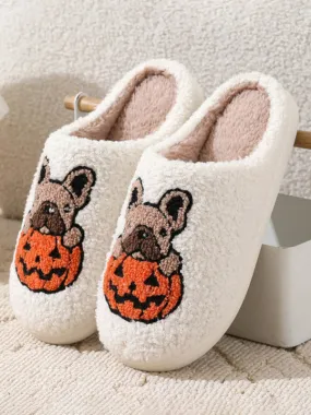 Blue Zone Planet |  Halloween Love Skeleton Hand Pattern Home Plush Warm Slippers