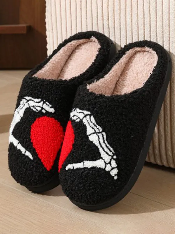Blue Zone Planet |  Halloween Love Skeleton Hand Pattern Home Plush Warm Slippers