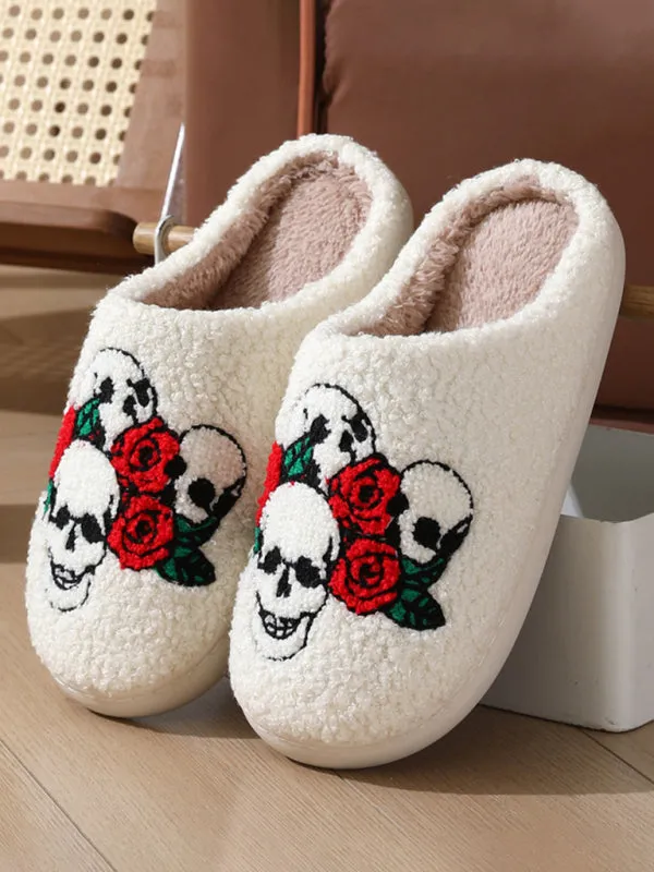 Blue Zone Planet |  Halloween Love Skeleton Hand Pattern Home Plush Warm Slippers