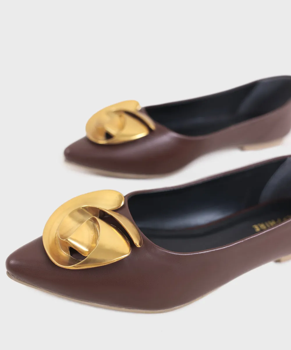 Brown Faux Leather Pumps