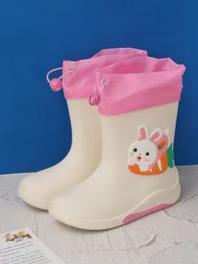 Bunny Cheerful White Rain Boots For Girls