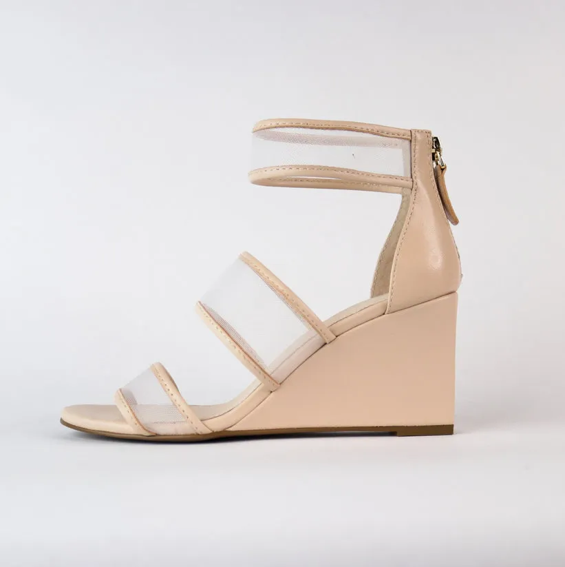 Cecelia New York Dorothy Wedge Sandals Clear Strap Heel Zip Strappy Ankle Sandal