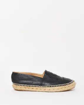 Chanel Black Leather Logo Espadrilles - 38