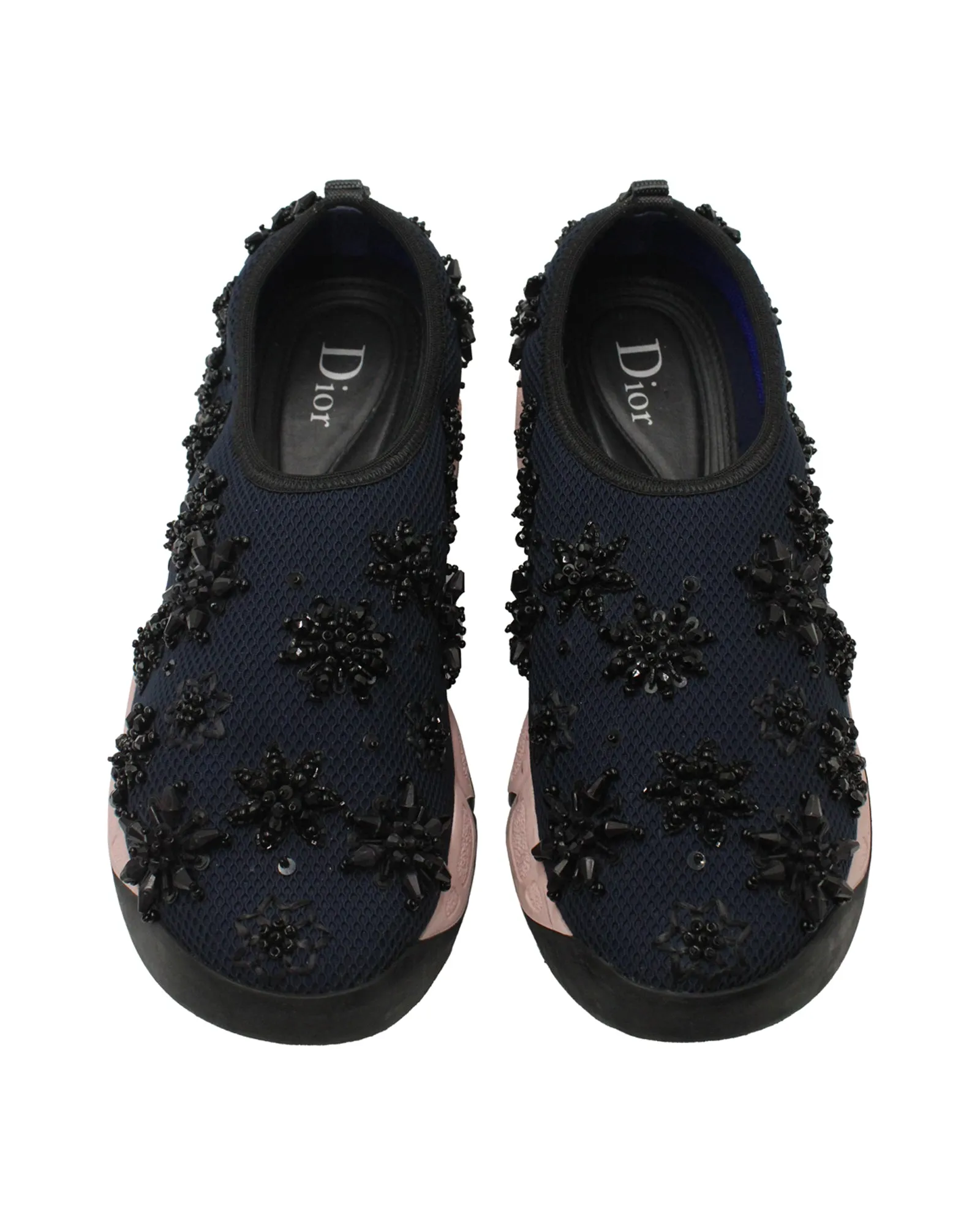 Dior Fusion Embellished Slip-On Sneakers in Navy Blue Mesh