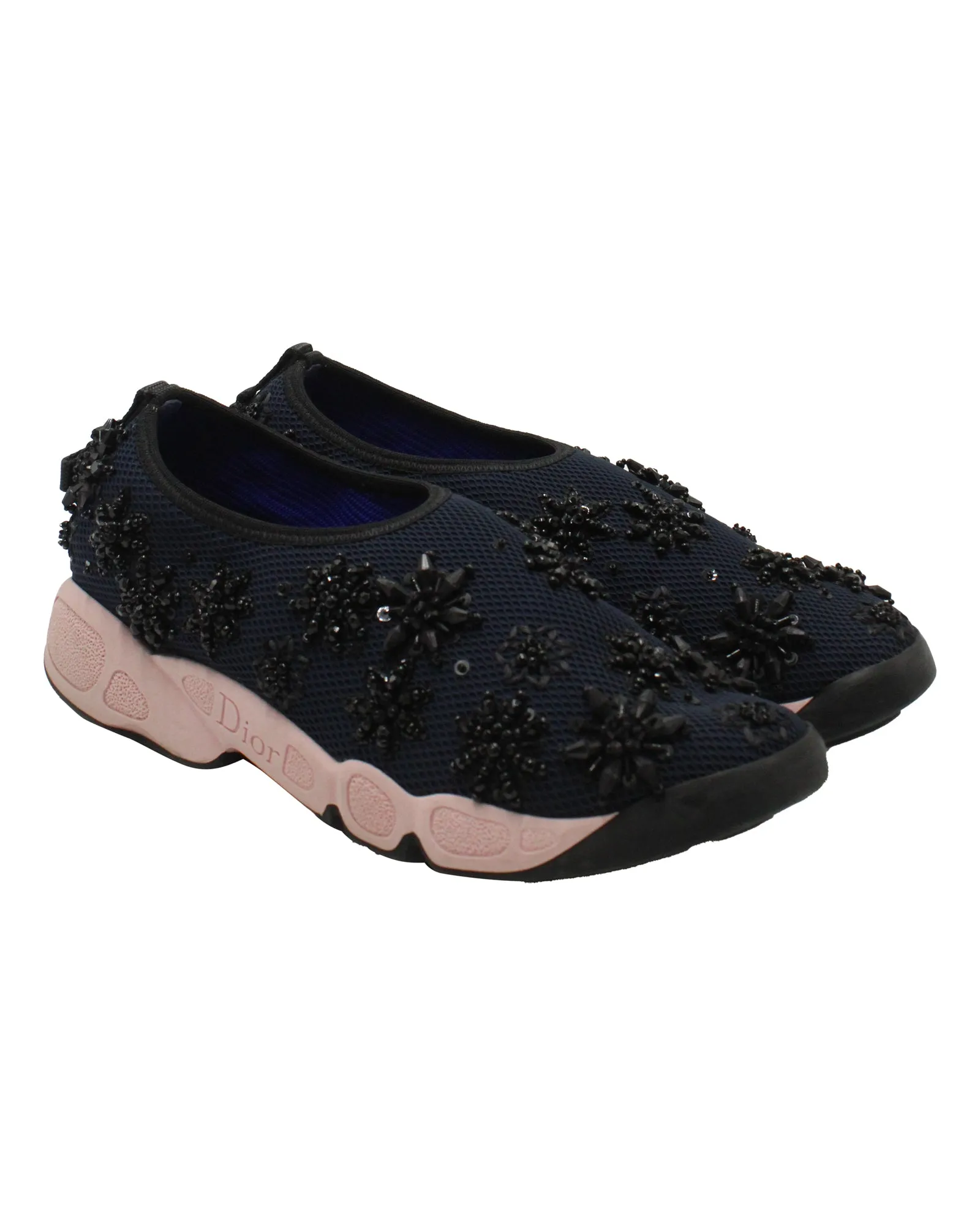 Dior Fusion Embellished Slip-On Sneakers in Navy Blue Mesh