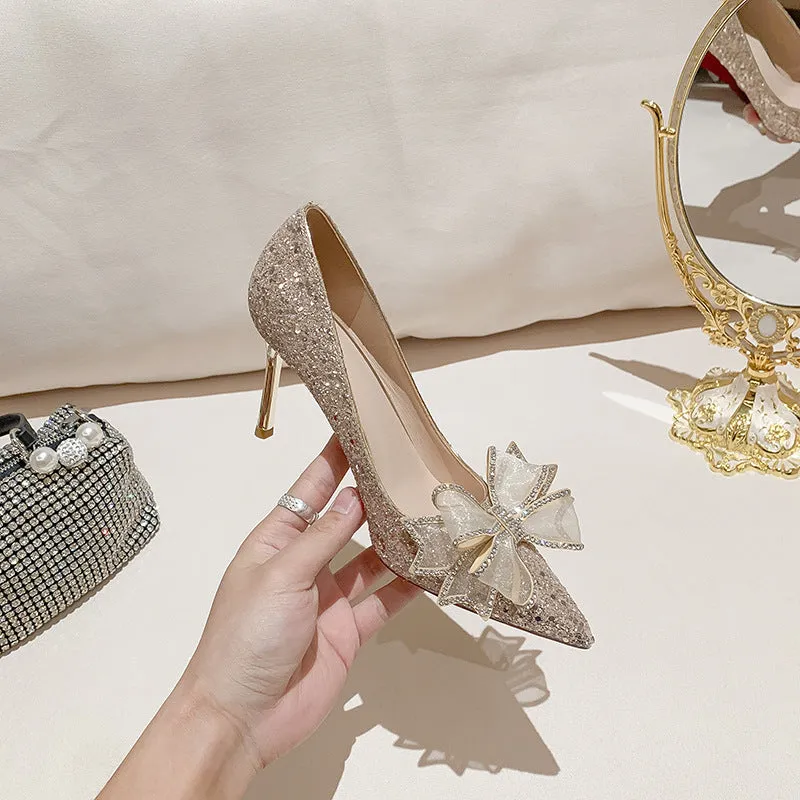 Elegant Bow High Heels Wedding Shoes