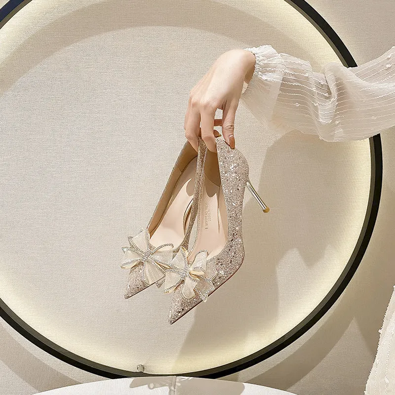 Elegant Bow High Heels Wedding Shoes