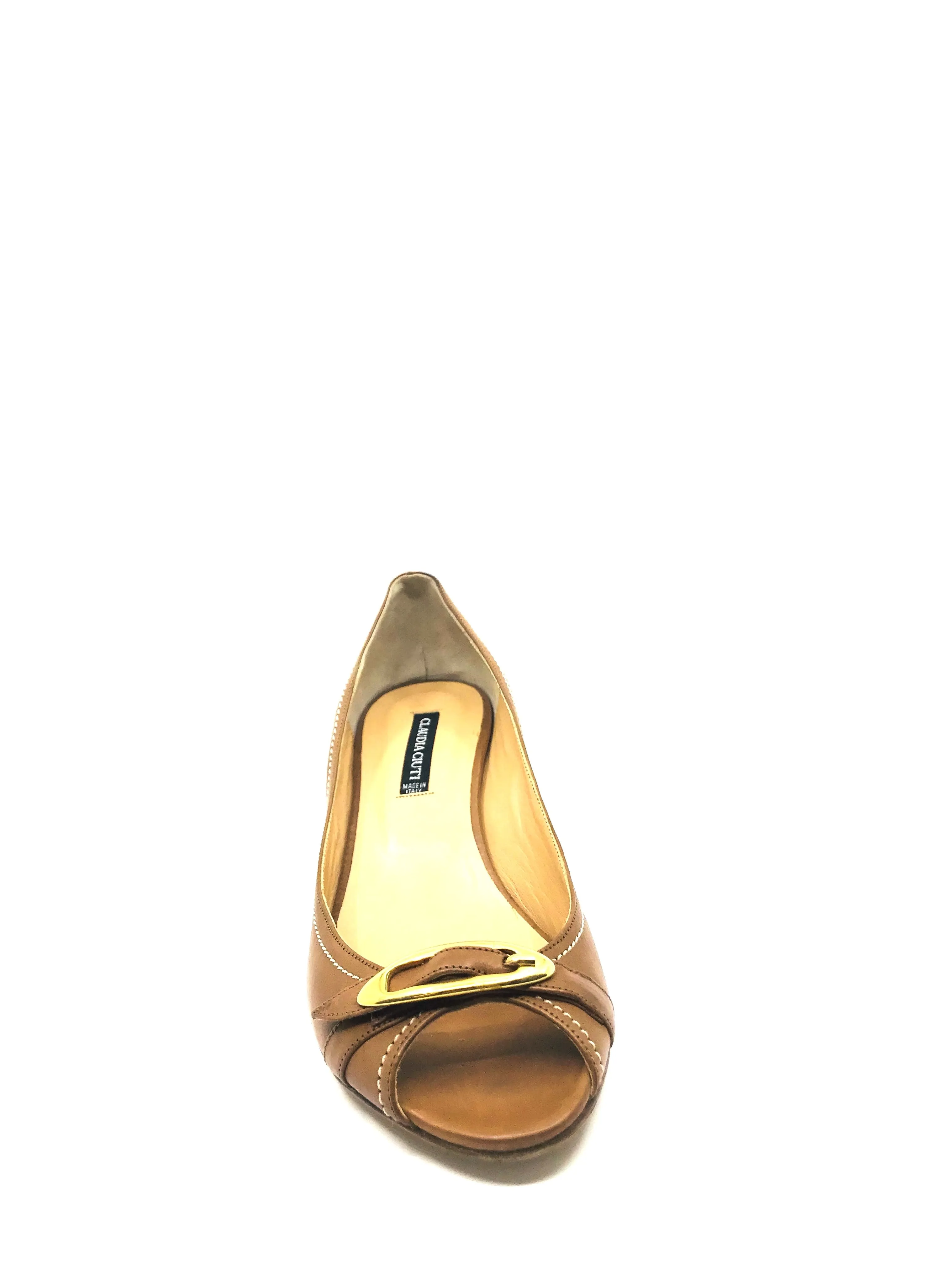 Elena Noce Tan Leather Claudia Ciuti Wedge Pumps