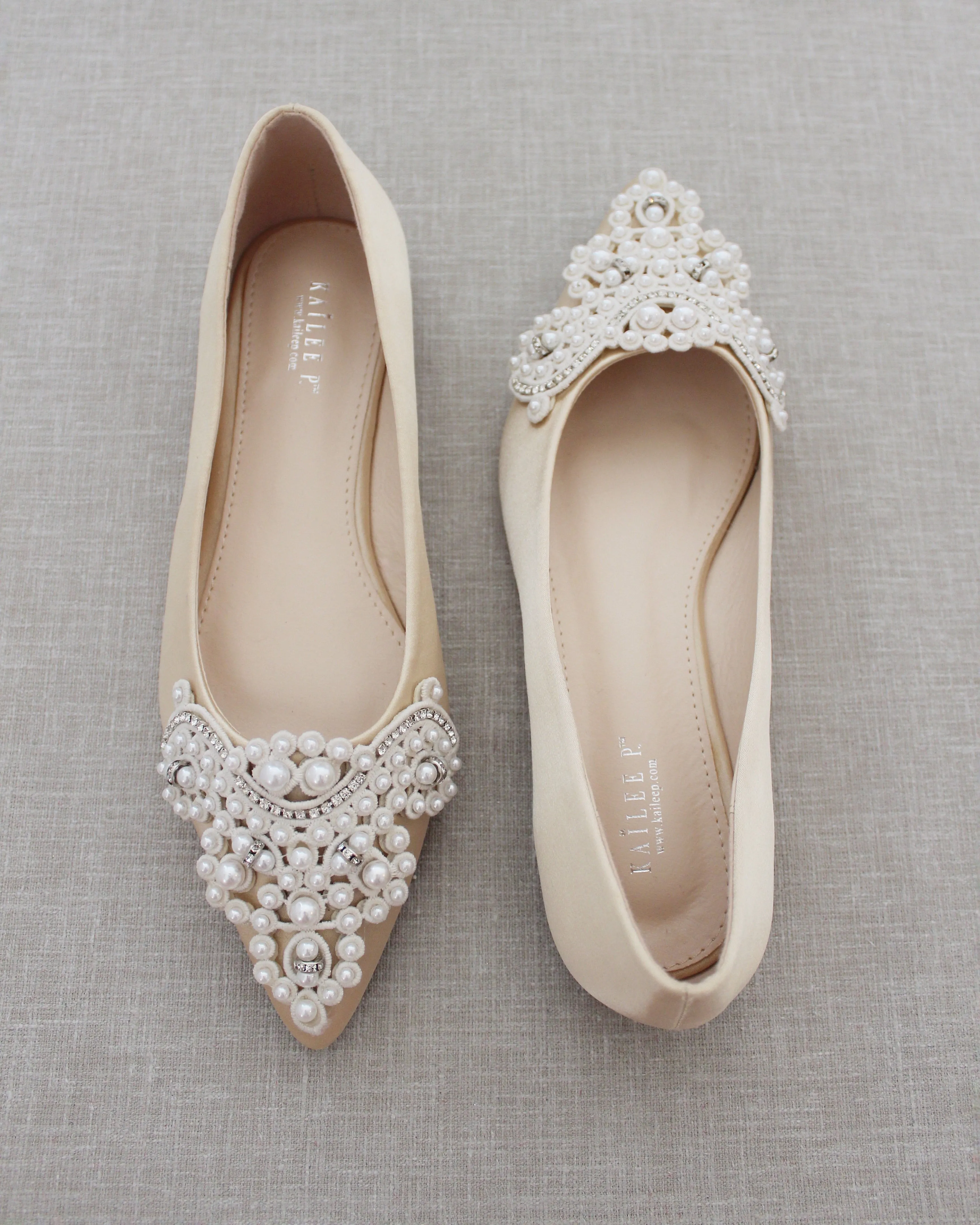 Embellished Pearl Evening Flats