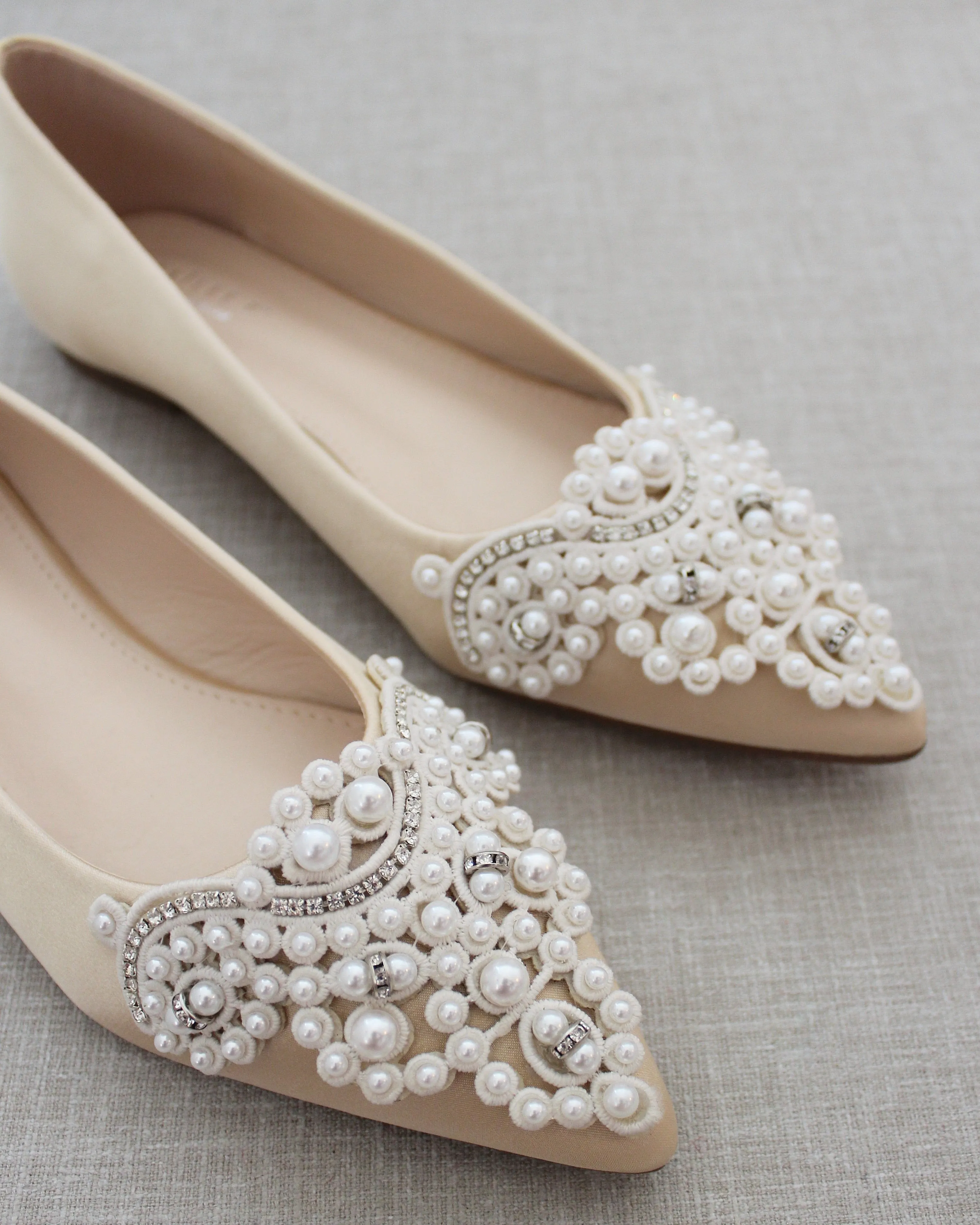 Embellished Pearl Evening Flats