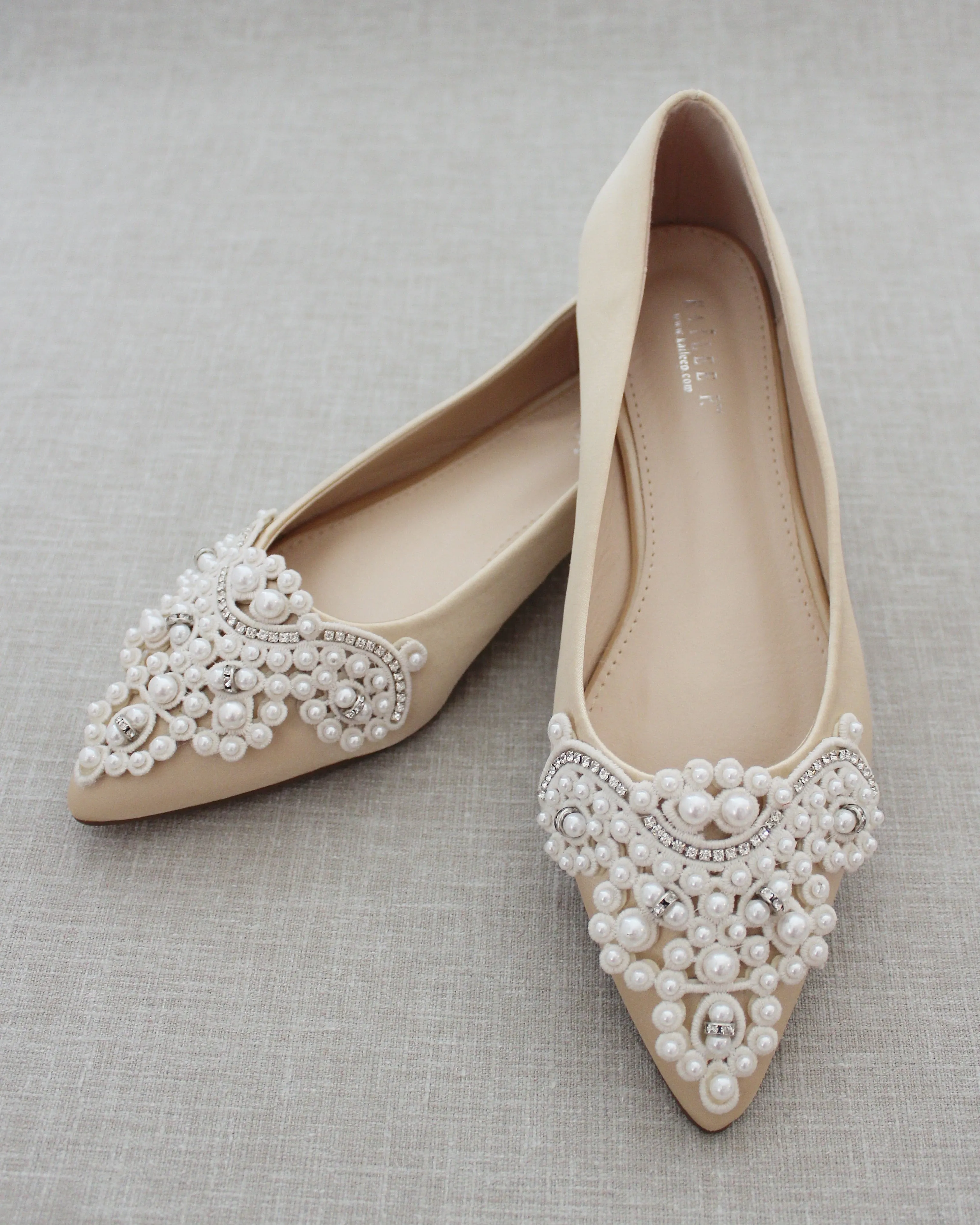 Embellished Pearl Evening Flats