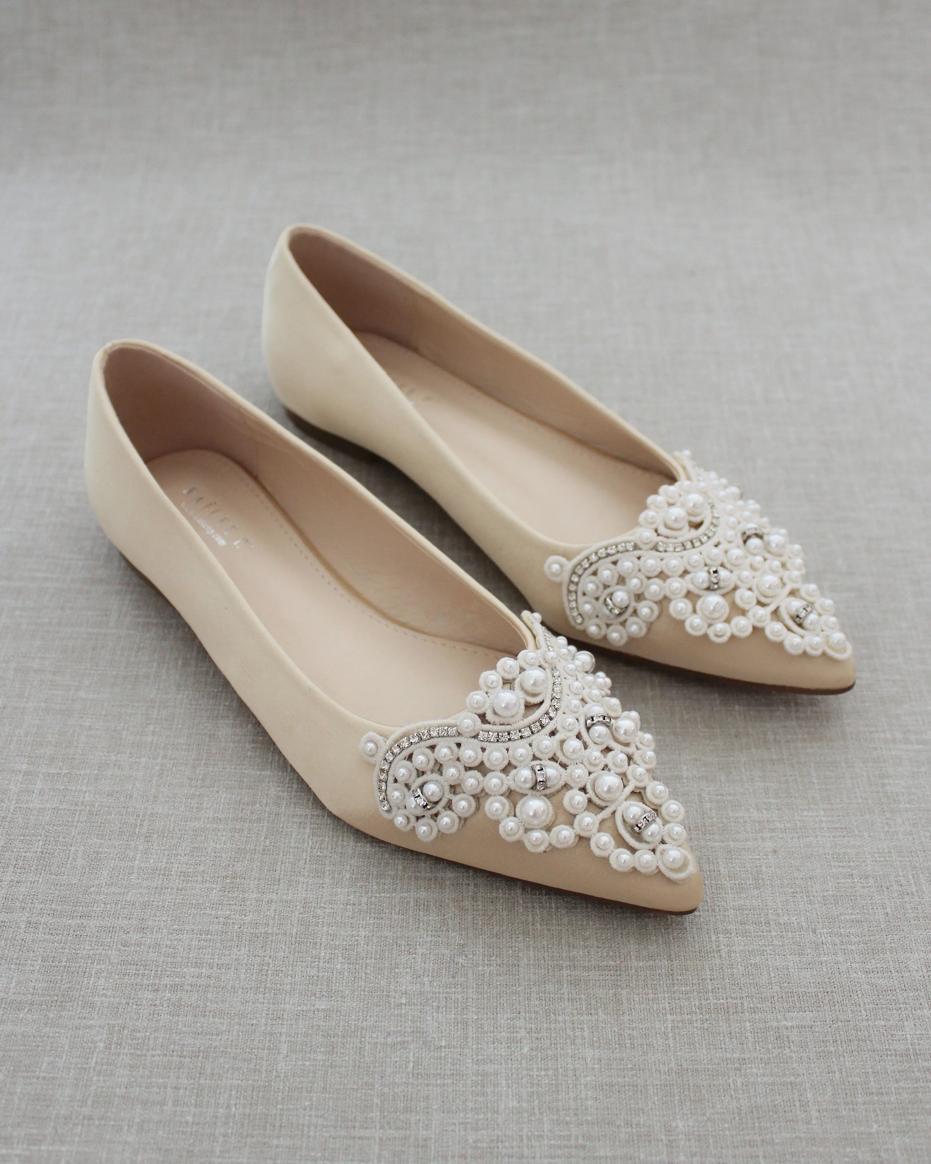 Embellished Pearl Evening Flats