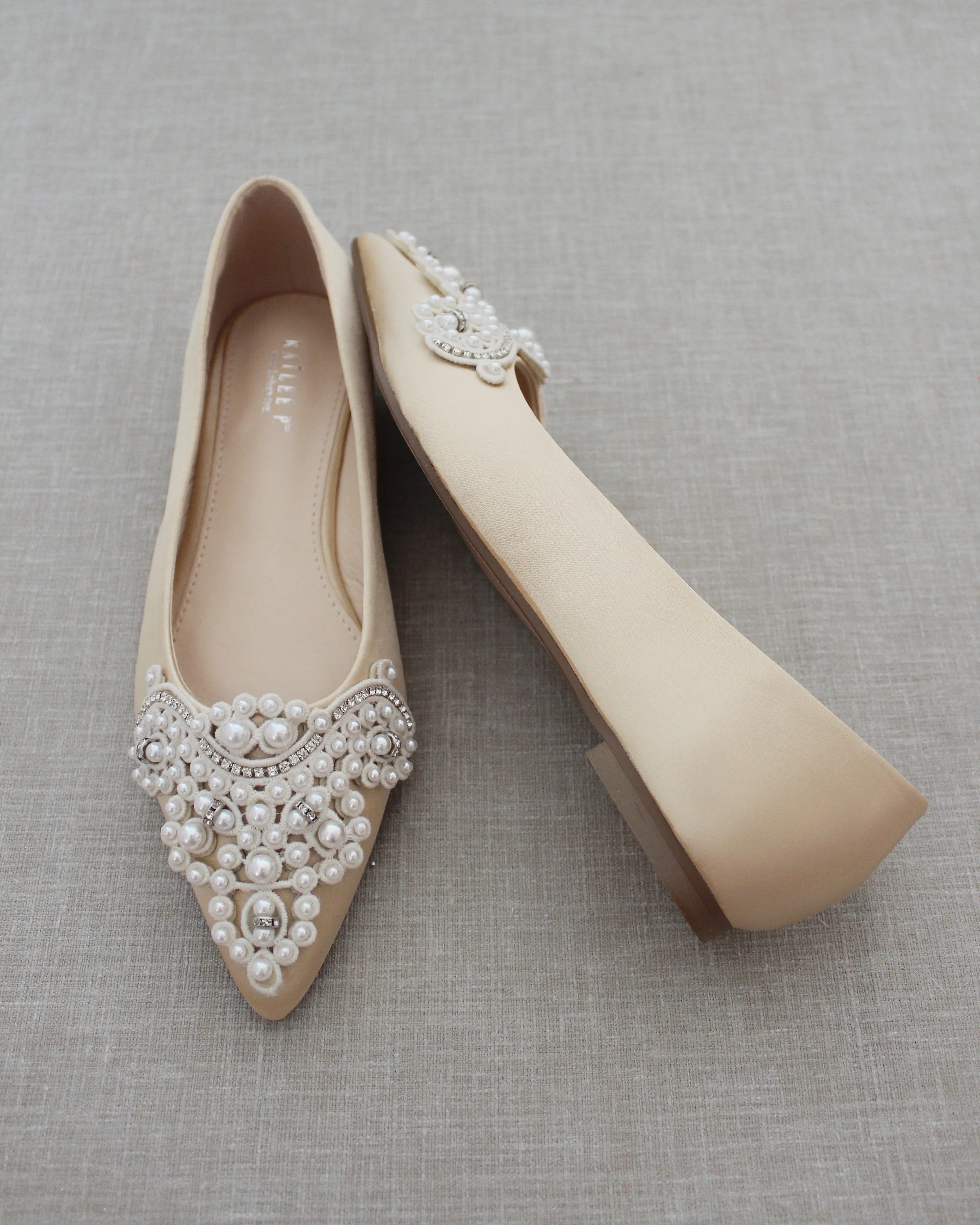 Embellished Pearl Evening Flats