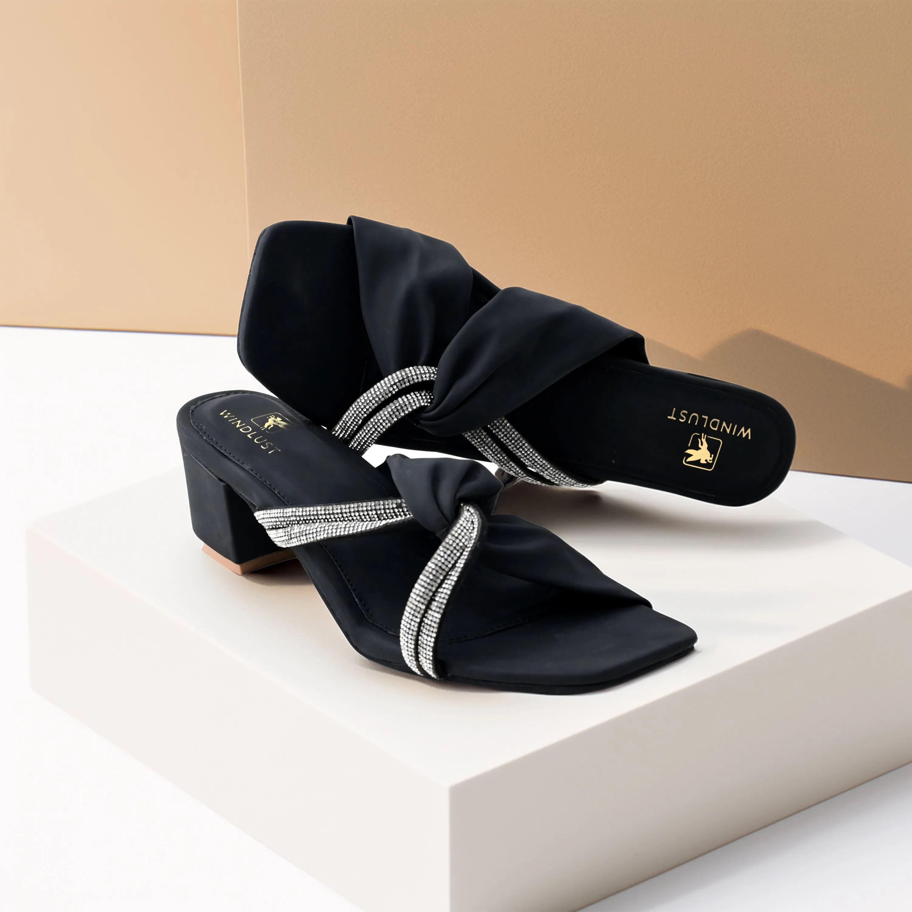 Interlocked Swarovski String Heels - Black