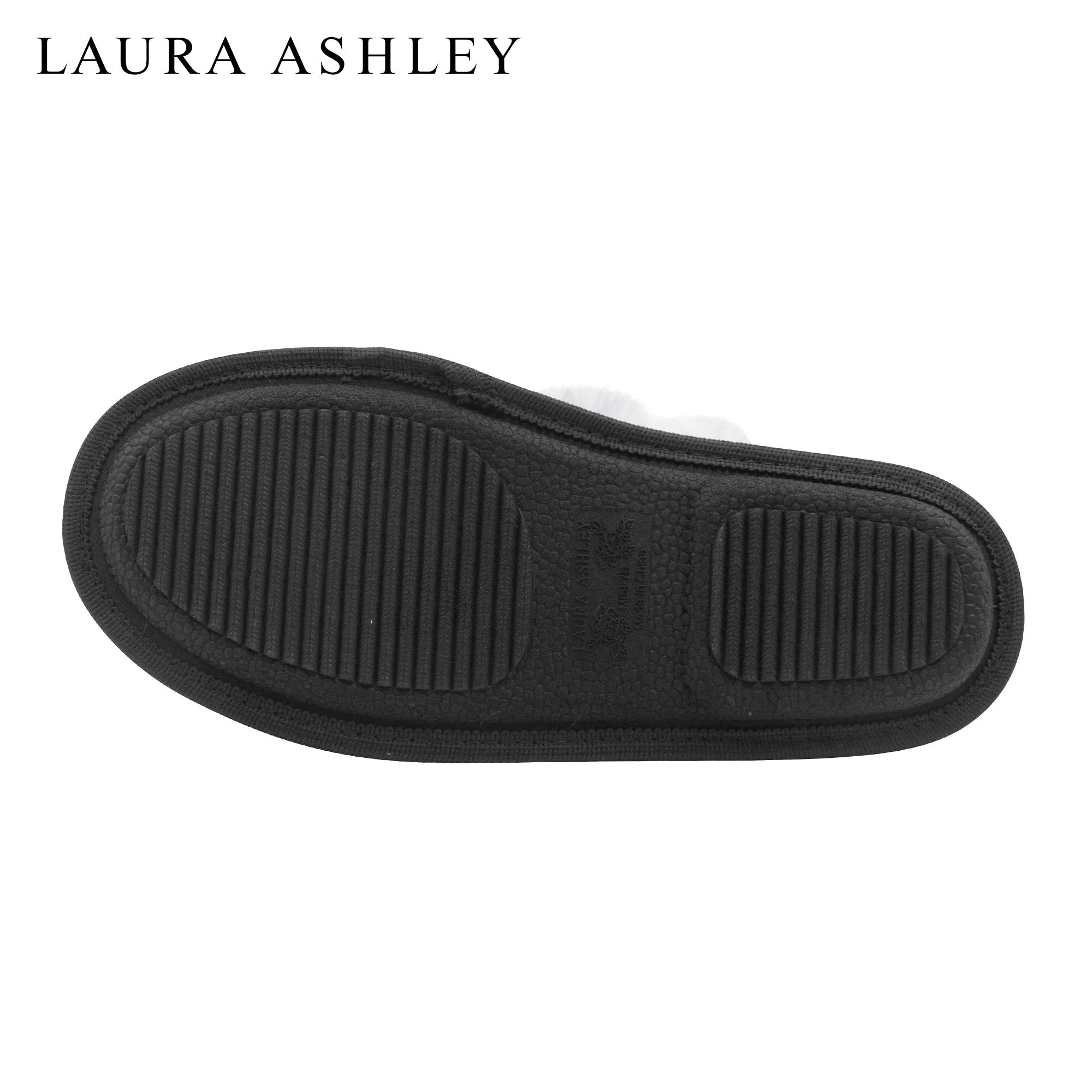 Laura Ashley Ladies Micro Suede Scuff Slipper with Plush Collar, Black, M