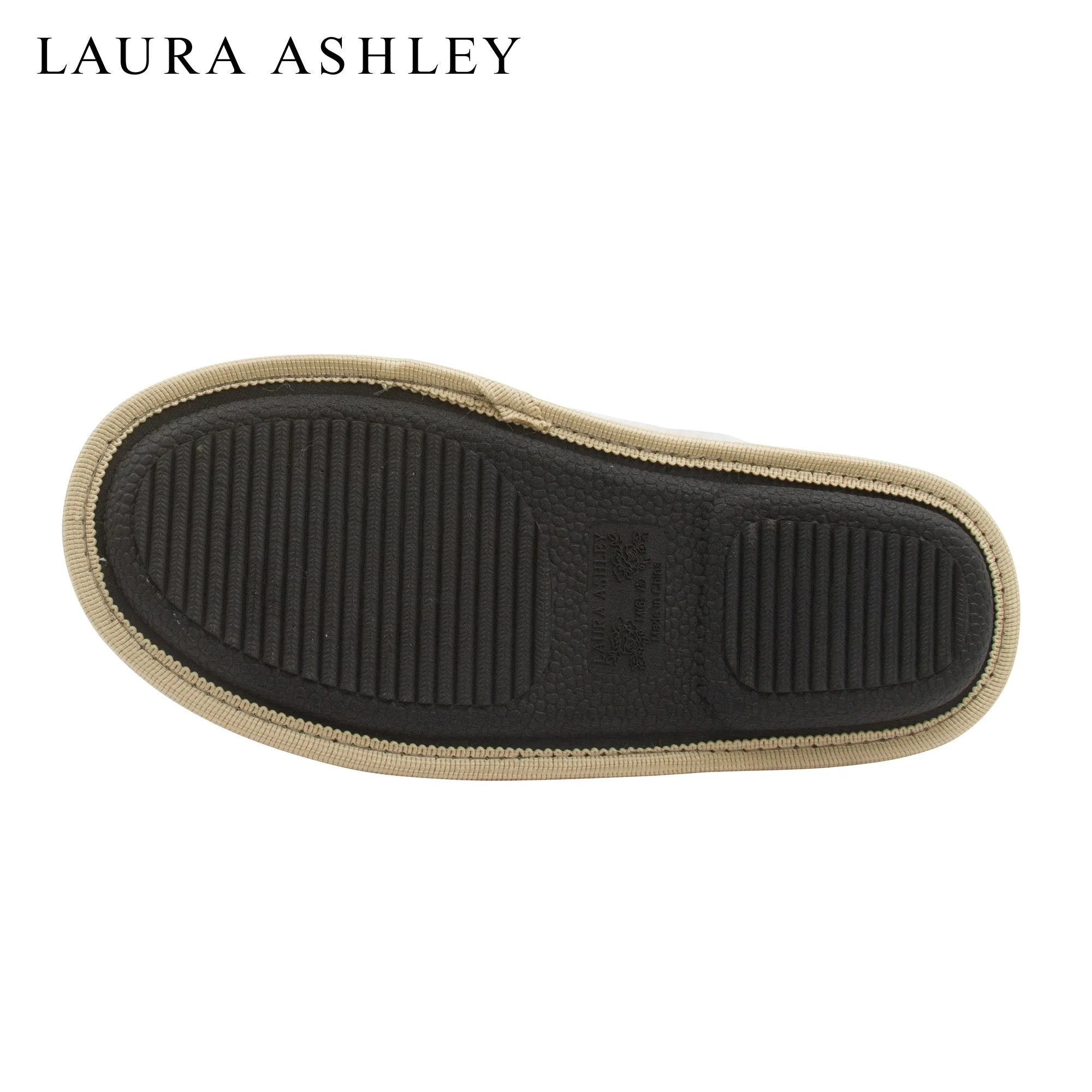 Laura Ashley Ladies Micro Suede Scuff Slipper with Plush Collar, Tan, M