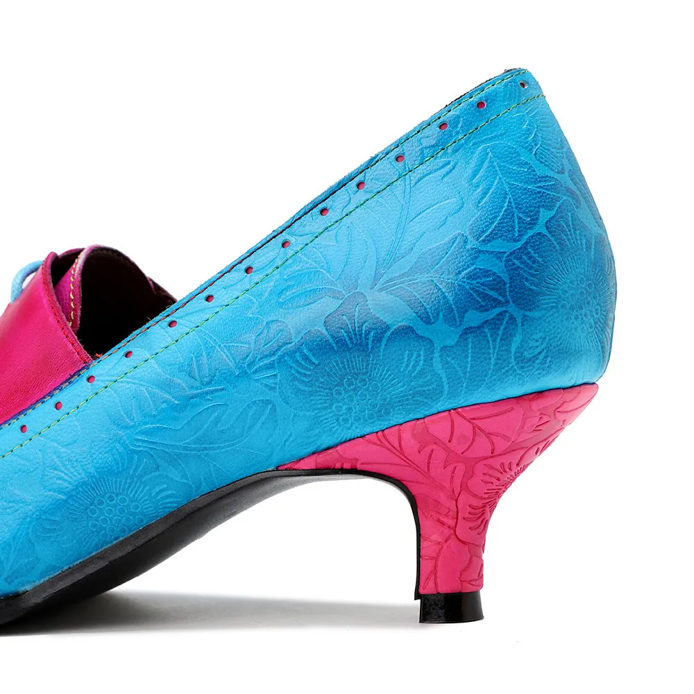 Leather Retro Fashion Elegant Blue and Red Color Matching Women's Shoes