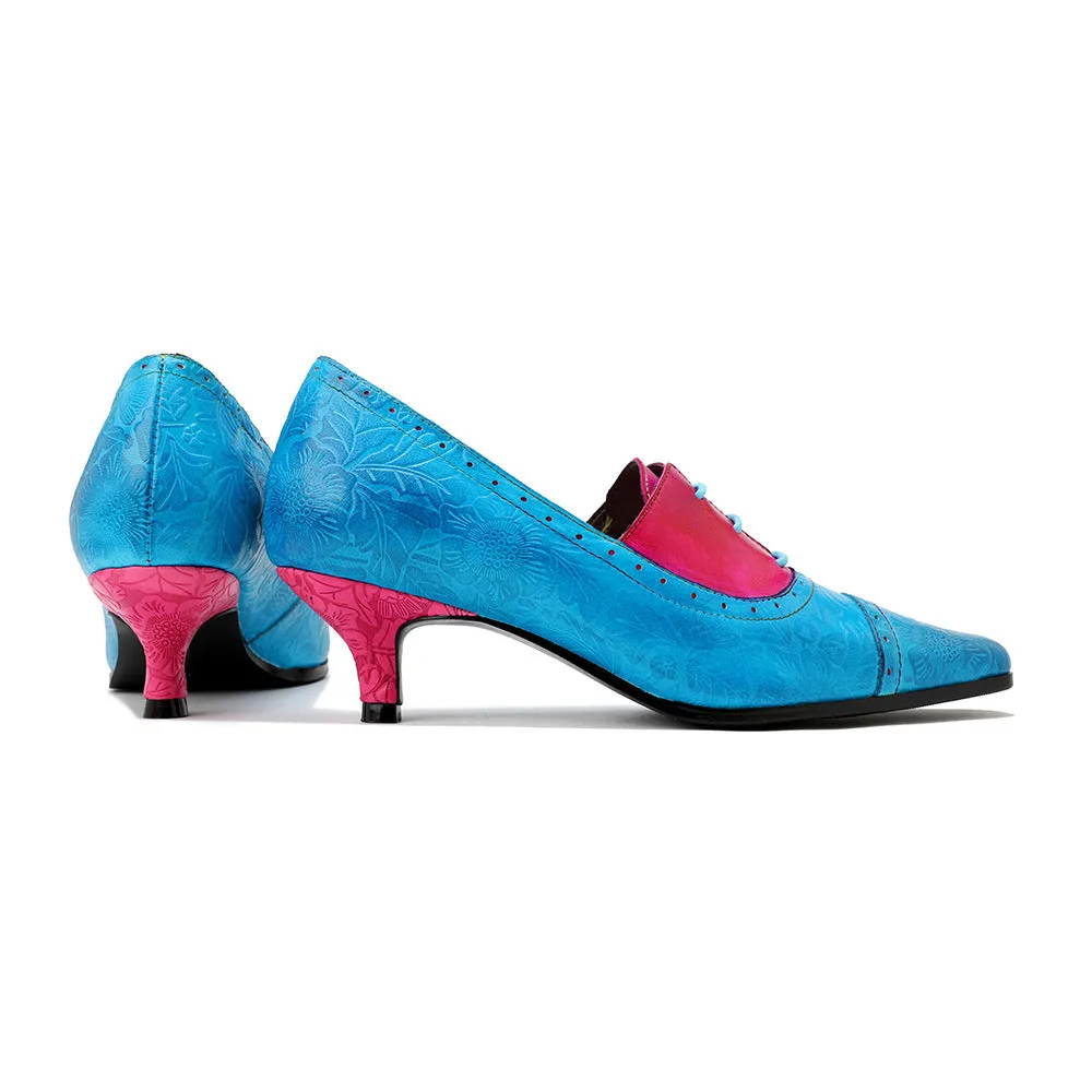 Leather Retro Fashion Elegant Blue and Red Color Matching Women's Shoes