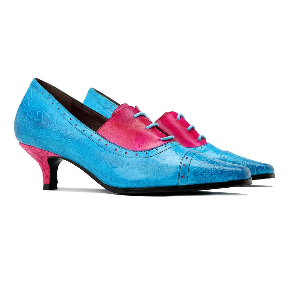 Leather Retro Fashion Elegant Blue and Red Color Matching Women's Shoes
