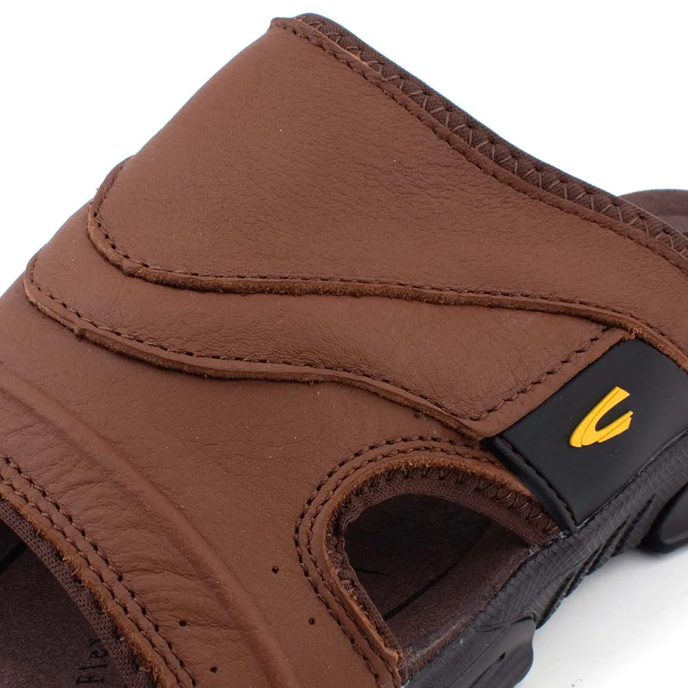Leather Slip On Men Sandals with Wide Strap Brown MARCO IV 892302-XC3PSV-3