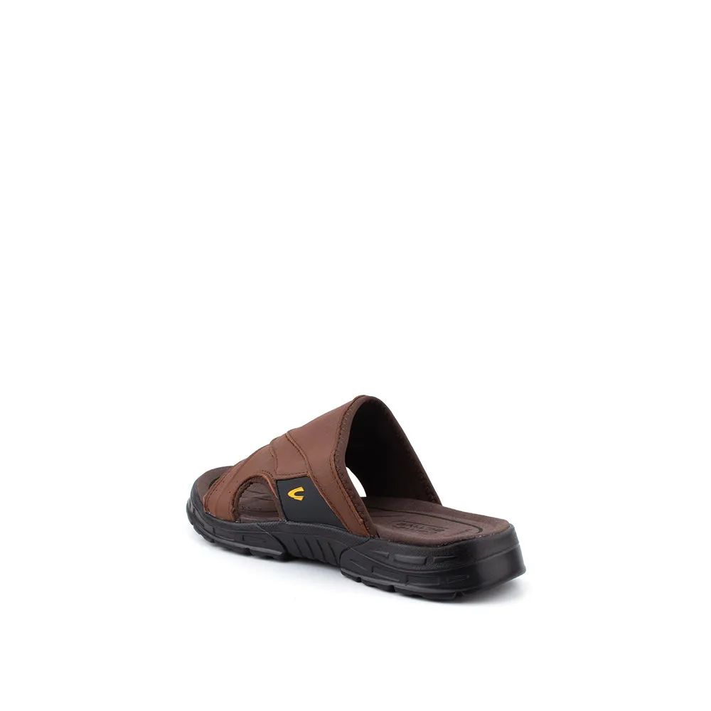 Leather Slip On Men Sandals with Wide Strap Brown MARCO IV 892302-XC3PSV-3