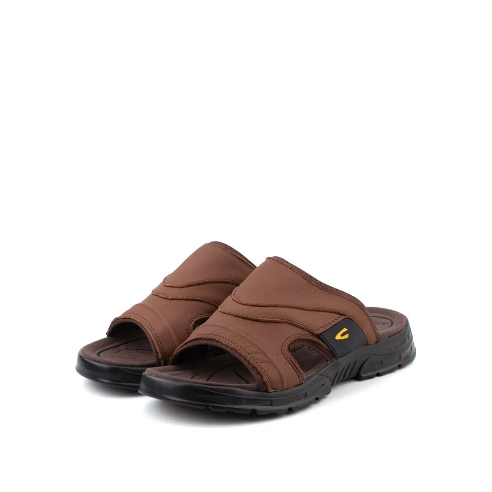 Leather Slip On Men Sandals with Wide Strap Brown MARCO IV 892302-XC3PSV-3
