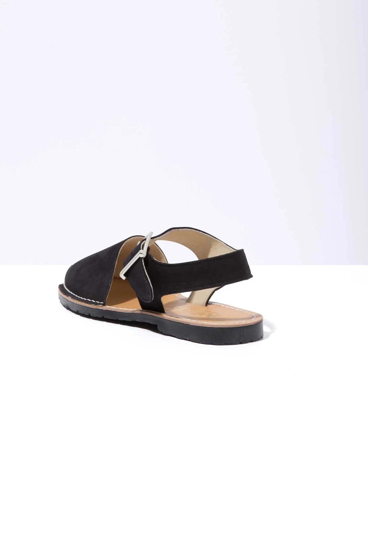 NOCHE PESCA - Black Nubuck Leather Ankle Strap Sandals