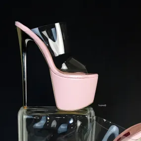 Pink Transparent Strap High Heel Mules