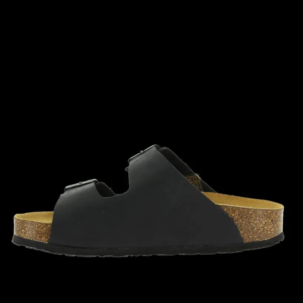 Plakton 340010 Black Leather Two Strap Sandals