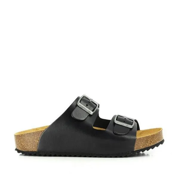 Plakton 340010 Black Leather Two Strap Sandals