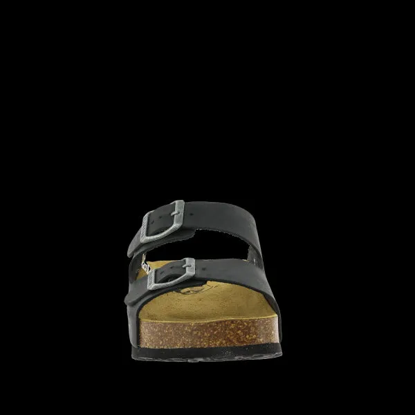 Plakton 340010 Black Leather Two Strap Sandals