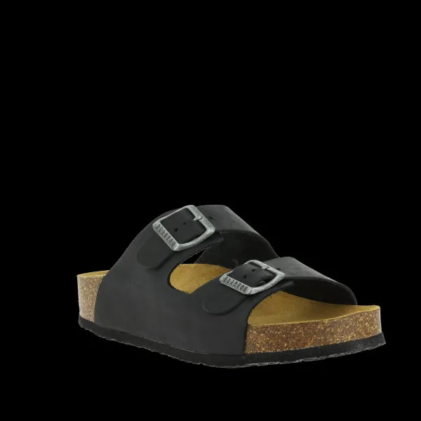 Plakton 340010 Black Leather Two Strap Sandals