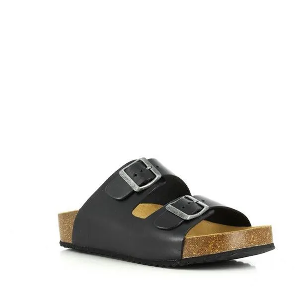 Plakton 340010 Black Leather Two Strap Sandals