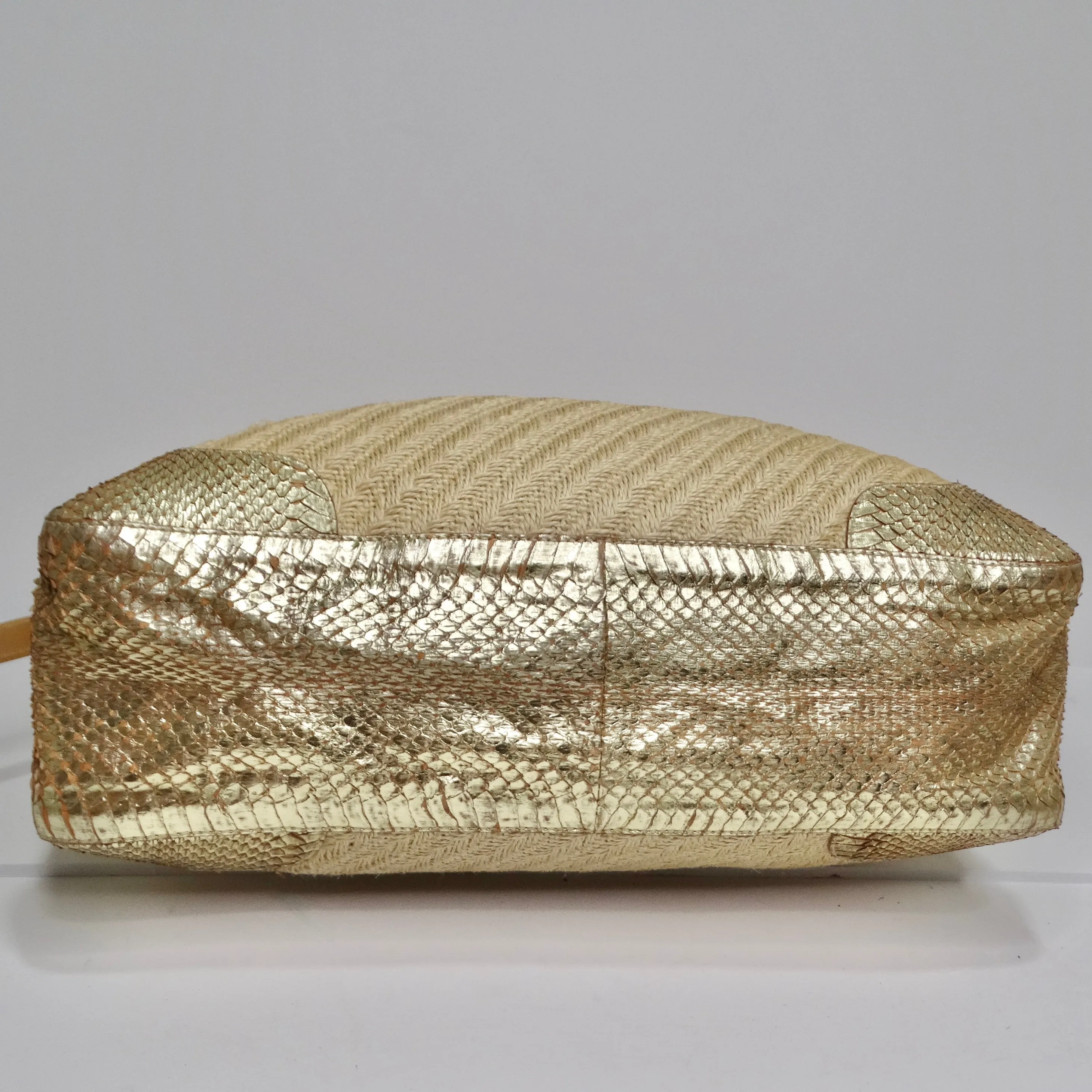Prada Raffia Woven Jute & Gold Python-Trimmed Shoulder Bag