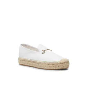 Steve Madden Women's Ellaine Leather Loafer Flatform Espadrilles WHITE LEATHER