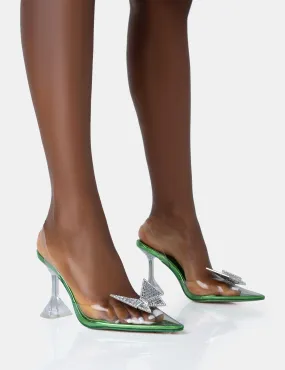Stormi Lime Mirror Metallic Butterfly Diamante Slingback Court Stiletto Heels