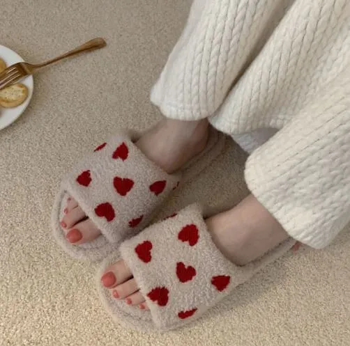 The Valentines Day Plush Slippers: Heart Slippers