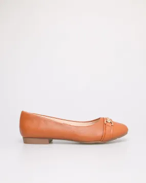 Tomaz NN254 Ladies Golden Buckle Flats (Camel)