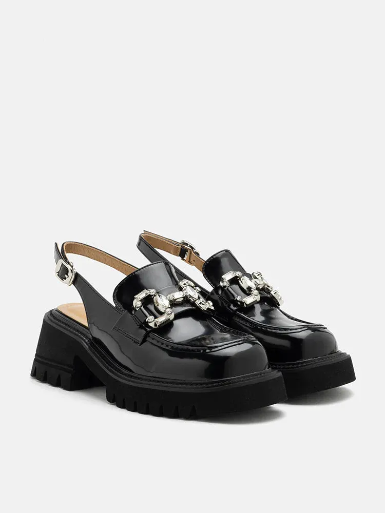 Yasmin Diamante Embellished Buckle Slingback Loafers