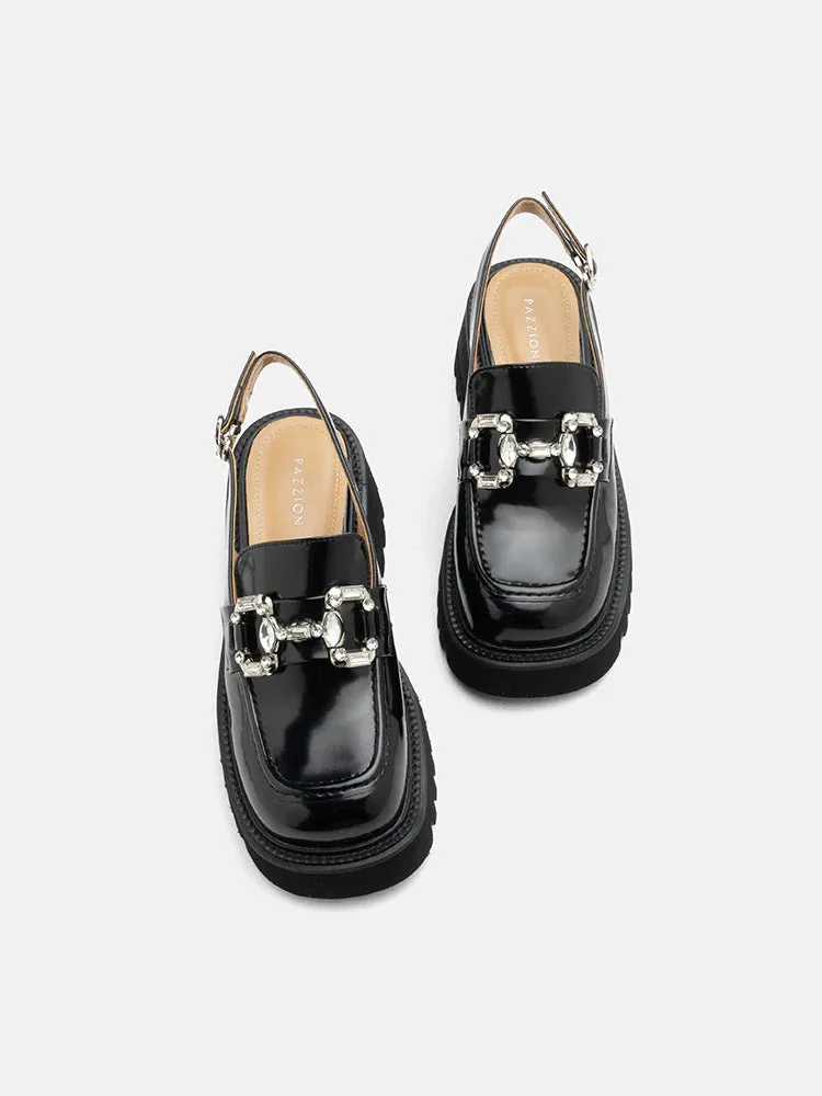 Yasmin Diamante Embellished Buckle Slingback Loafers